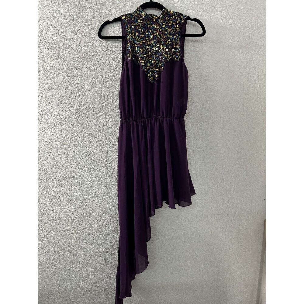 Weissman Dance Costume Adult Small Purple Plum Bling Asymmetrical Style 7648